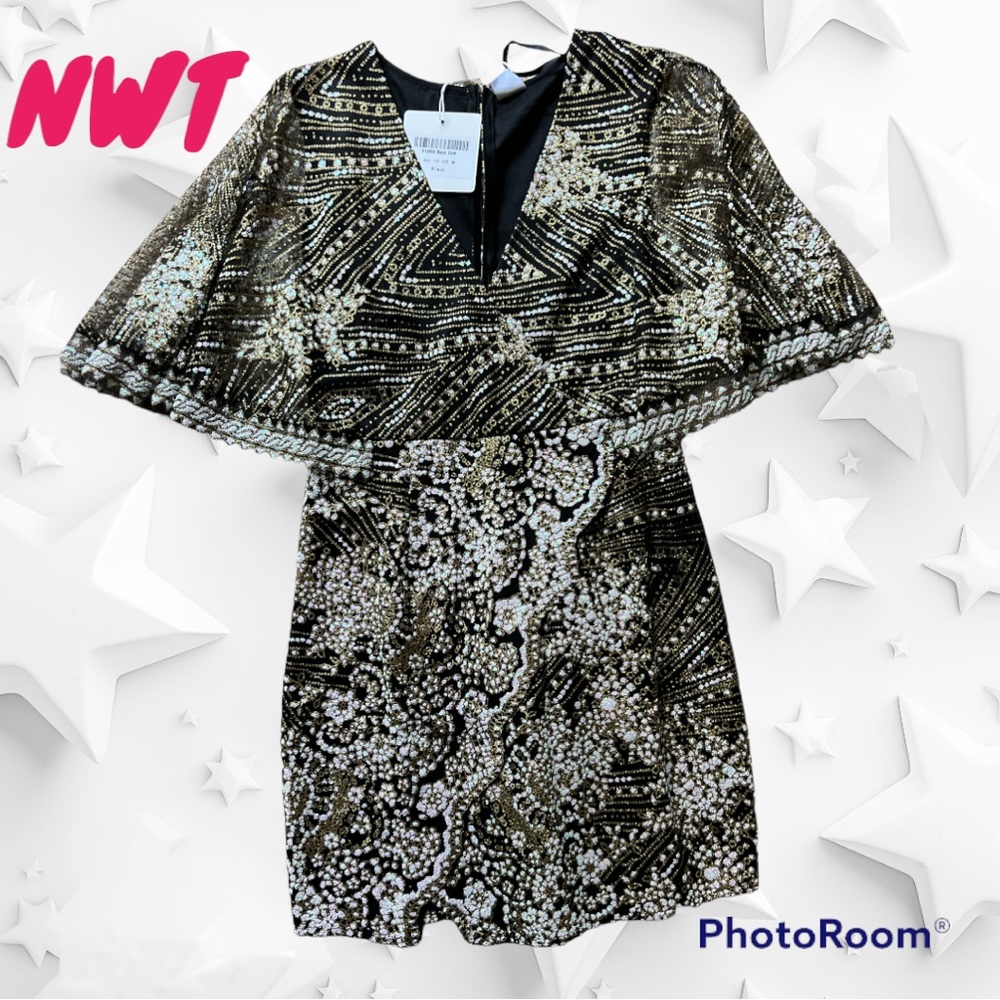 NWT Cape Sleeve Wrap Black Sequin Dress from Selfie Leslie